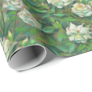 "White roses, green leaves", beautiful flowers Wrapping Paper