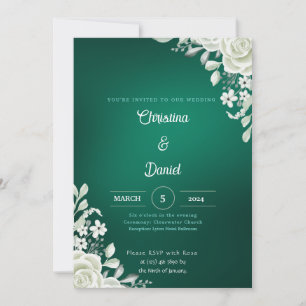 White Roses Green Wedding Invitations