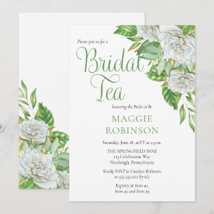 White Roses   Greenery  Boho Floral Bridal Tea Invitation