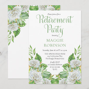 White Roses  Greenery Boho Floral Retirement Party Invitation