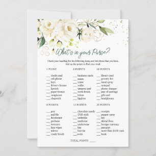 White Roses Greenery Bridal What's in Your Purse Invitation