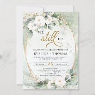 White roses greenery eucalyptus gold we still do invitation