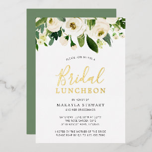 White Roses Greenery Floral Bridal Luncheon Gold