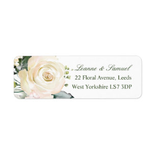 White Roses Greenery Foliage return address Label