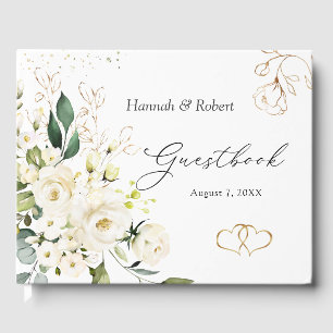 White Roses Greenery Foliage Wedding Guest Book