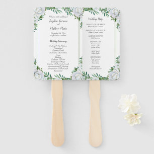 White Roses Greenery Foliage Wedding Programs Hand Fan