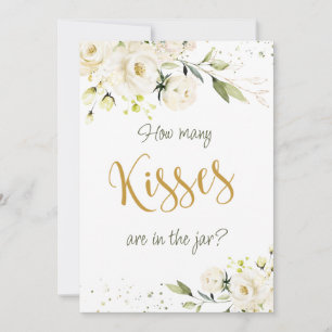 White Roses Greenery Guess How Many Kisses in Jar Invitation