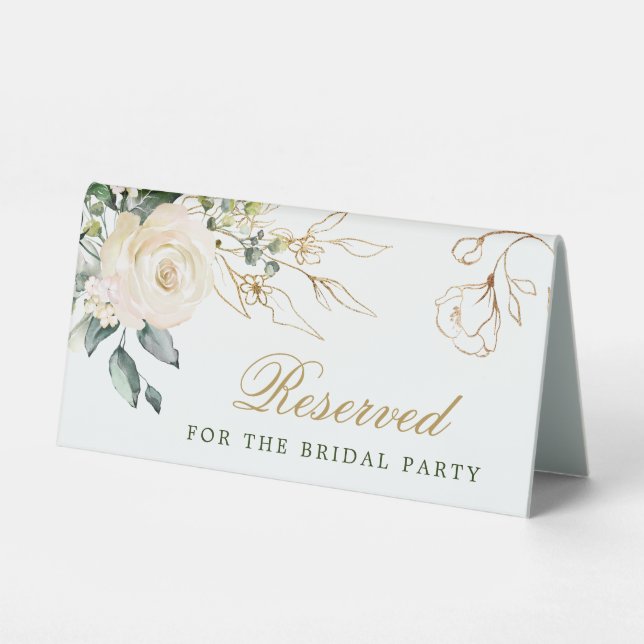 White Roses Greenery Place card Table Tent Sign (Front)