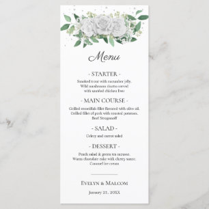 White Roses Greenery Wedding Dinner Menu