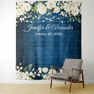 White Roses Greenery Wedding Photo Booth Backdrop Tapestry