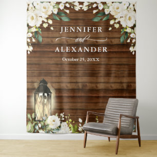 White Roses Greenery Wedding Photo Booth Backdrop Tapestry