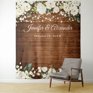 White Roses Greenery Wedding Photo Booth Backdrop Tapestry