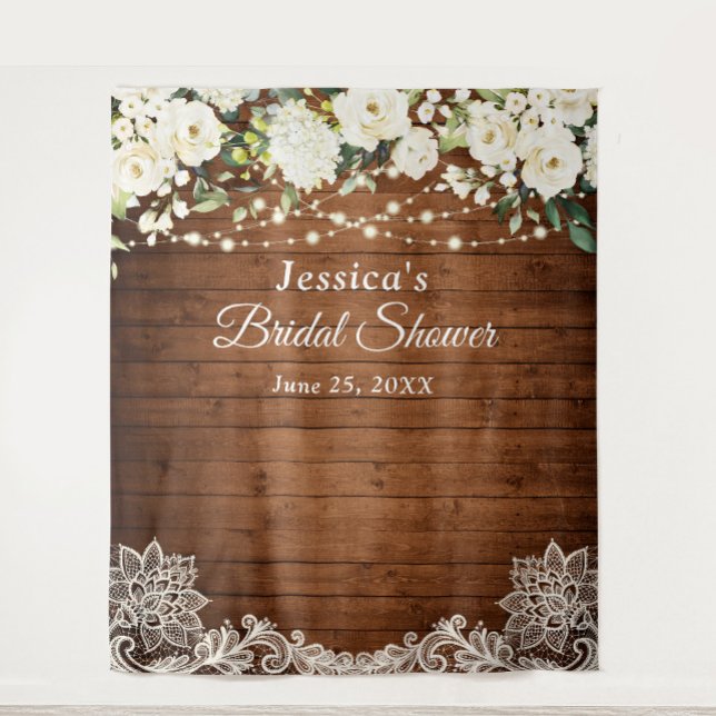 White Roses Greenery Wedding Photo Booth Backdrop Tapestry (Creator Uploaded)