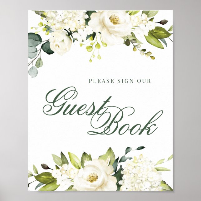 White Roses Guest Book Sign (Front)