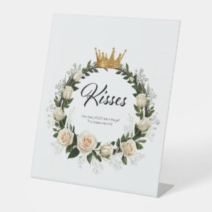 White Roses How Many Kisses Bridal Shower Pedestal Sign