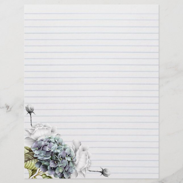 White Roses & Hydrangeas Letterhead Paper (Front)
