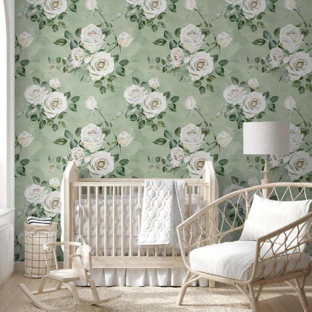 White roses in light green  wallpaper (Kids)