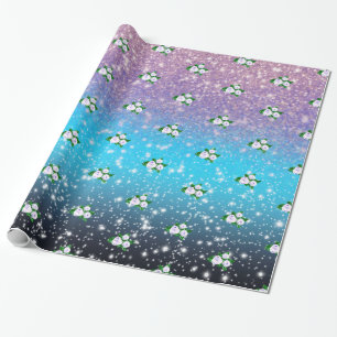 White Roses in Sparkling Ombre shower Wrapping Paper