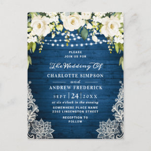 White Roses Lace Rustic Wedding Invitation Card