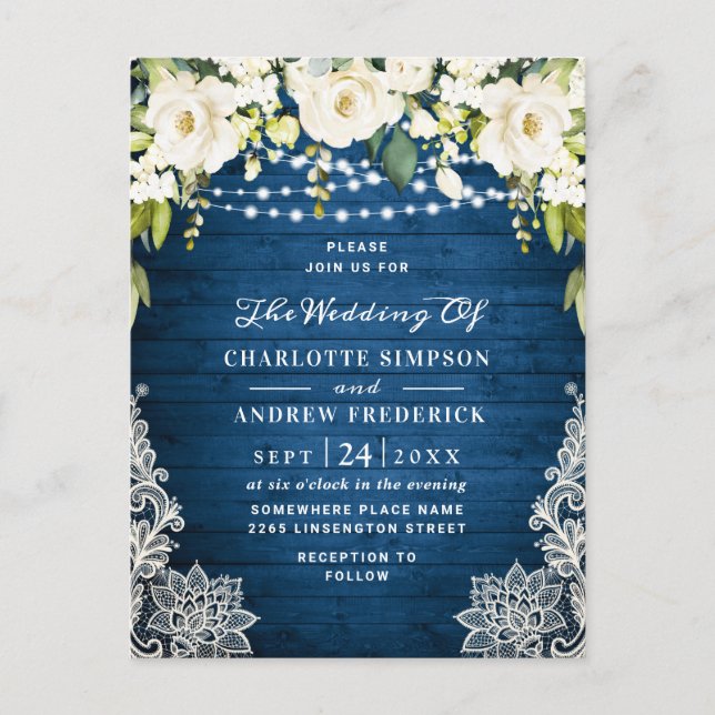 White Roses Lace Rustic Wedding Invitation Card (Front)