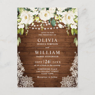 White Roses Lace Rustic Wedding Invitation Card