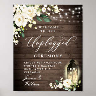 White Roses Lantern Unplugged Wedding Ceremony Poster