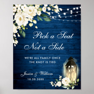 White Roses Lantern Wedding Ceremony Seating Poster