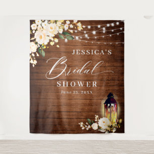 White Roses Lantern Wood Bridal Shower Backdrop Tapestry