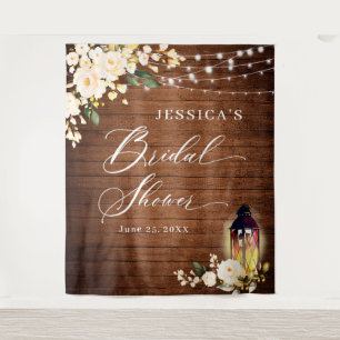 White Roses Lantern Wood Bridal Shower Backdrop Tapestry
