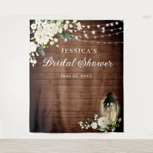 White Roses Lantern Wood Bridal Shower Backdrop Tapestry