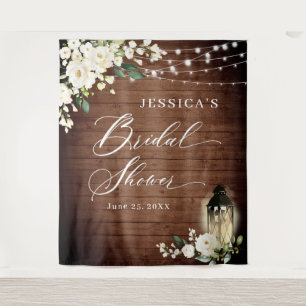 White Roses Lantern Wood Bridal Shower Backdrop Tapestry
