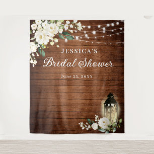 White Roses Lantern Wood Bridal Shower Backdrop Tapestry