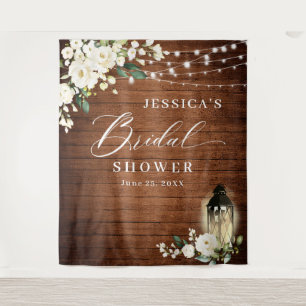 White Roses Lantern Wood Bridal Shower Backdrop Tapestry