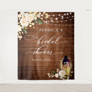 White Roses Lantern Wood Bridal Shower Backdrop Tapestry