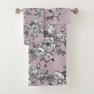 white roses lavender background bath towel set