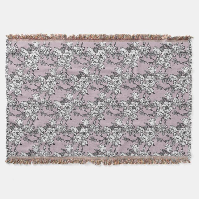 white roses lavender background throw blanket (Front)