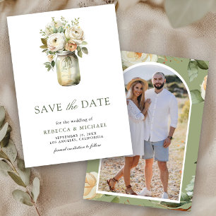 White Roses Mason Jar Photo Wedding Save The Date