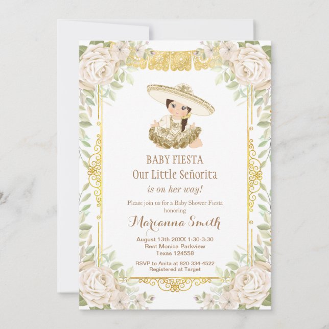 White Roses Mexican Fiesta Baby Shower Invitation (Front)