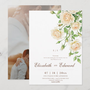 White Roses Modern Elegant Flower Wedding Invitation