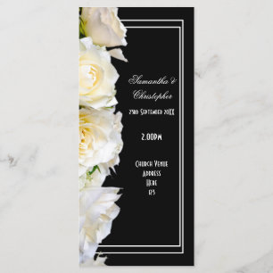 White roses on black church wedding program programme