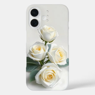 White Roses on Clean White iPhone Case