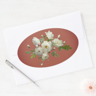 White roses on dreamy green   oval sticker