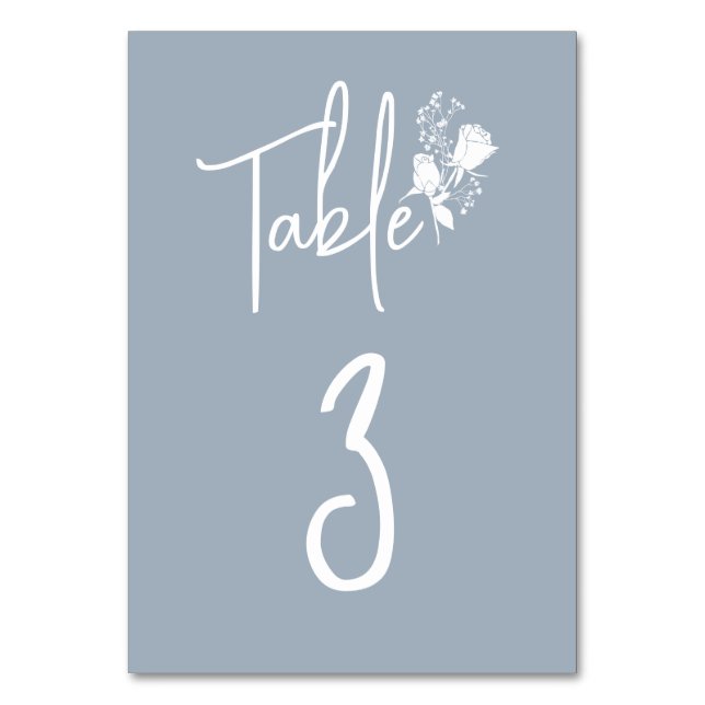 White Roses on Dusty Blue Table Card (Front)