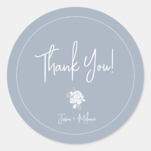White Roses on Dusty Blue Wedding Thank YouSticker Classic Round Sticker