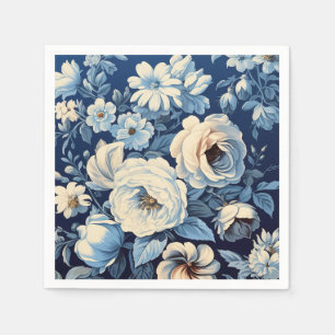 White Roses on Indigo Blue Background Napkin