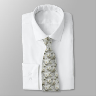 White Roses on Lace Tie