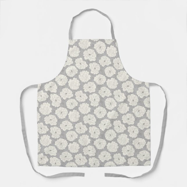 White Roses on Light Gray - seamless pattern. Apron (Front)