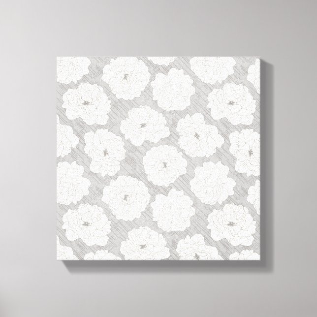 White Roses on Light Gray - seamless pattern. Canvas Print (Front)