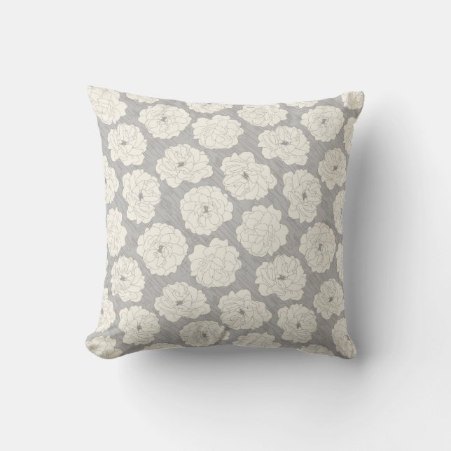 White Roses on Light Gray - seamless pattern.  Cushion (Front)