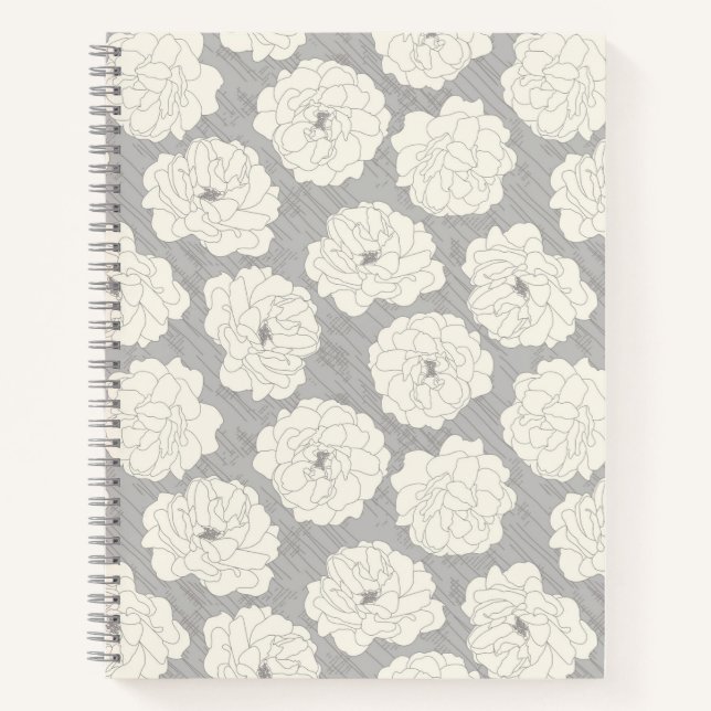 White Roses on Light Gray - seamless pattern. Notebook (Front)